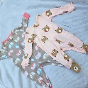 Gerber Pink and Gray Bear and Fox Print Footies